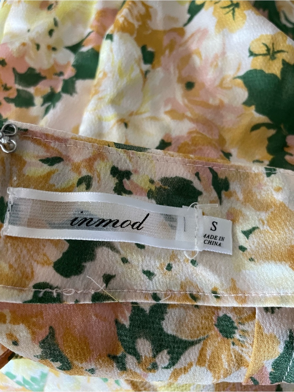 INMOD Satin Floral Faux Wrap Midi Slip Sun Dress Cowl Neck Small - Picture 7 of 7